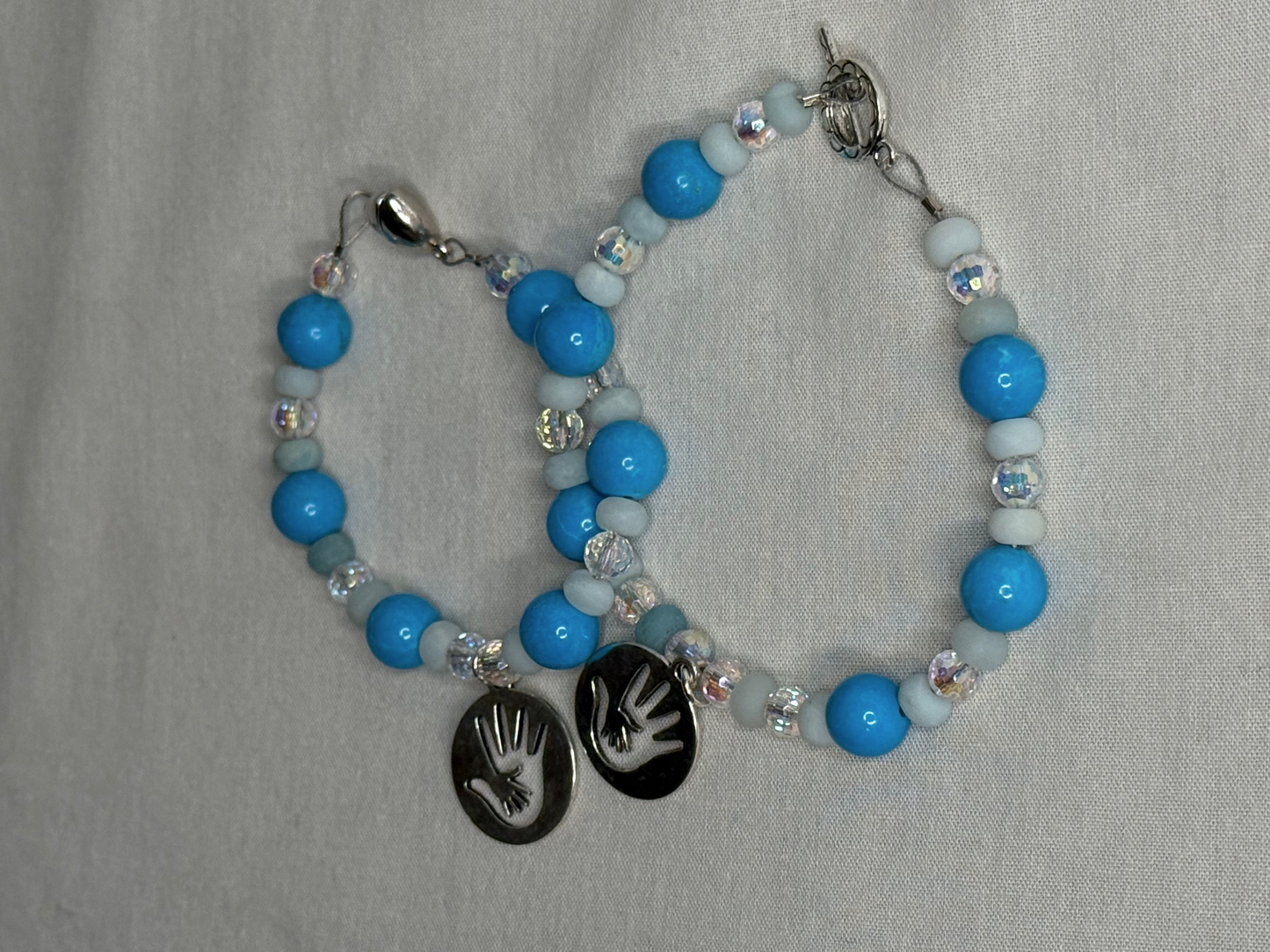 Mommy and Me Matching Set, Hand Charms, Turquoise, Gray, and Clear