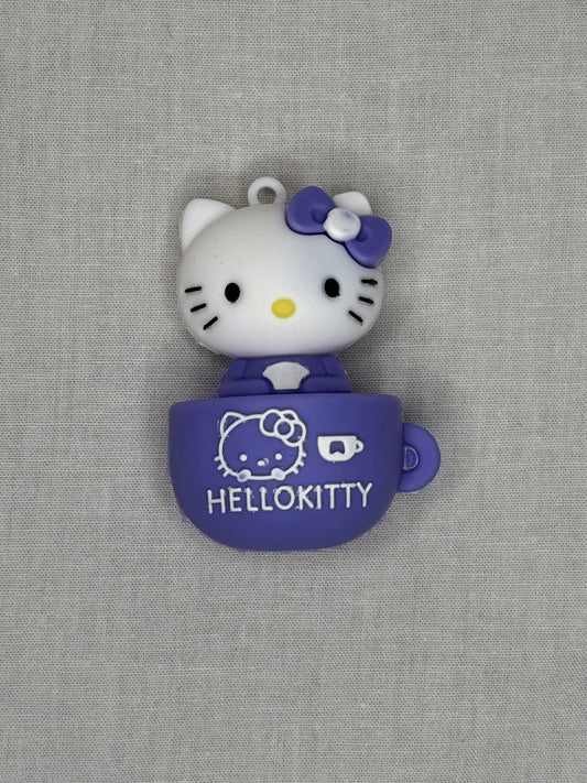 Kitty Ornament/Keychain Charm -- White Kitty in a Cup