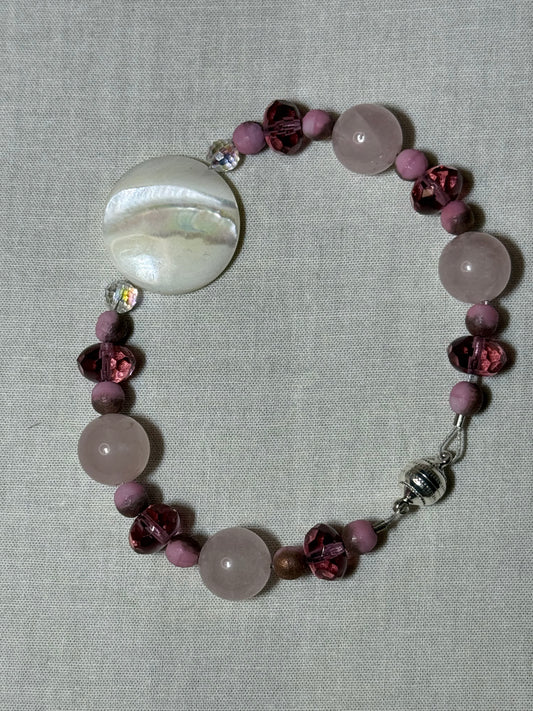 Bracelet -- Czech Glass and Rose Quartz Gemstone Bracelet