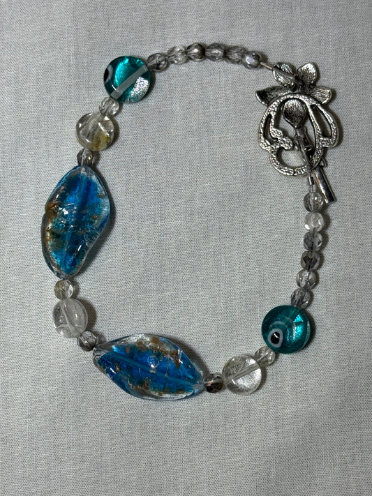 Bracelet -- Blue and Clear Czech Glass Bracelet